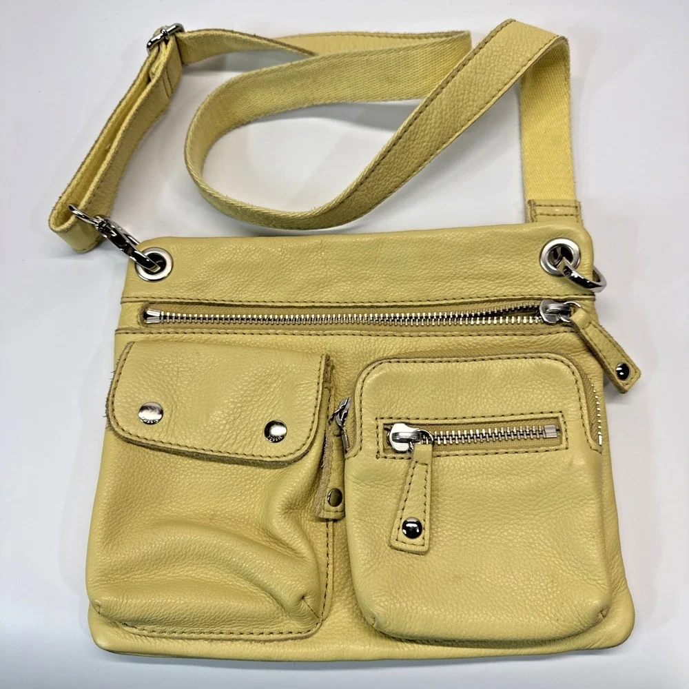 Fossil Sutter Leather Crossbody Bag Shoulder Purse‎ Messenger Pale Yellow Y2K